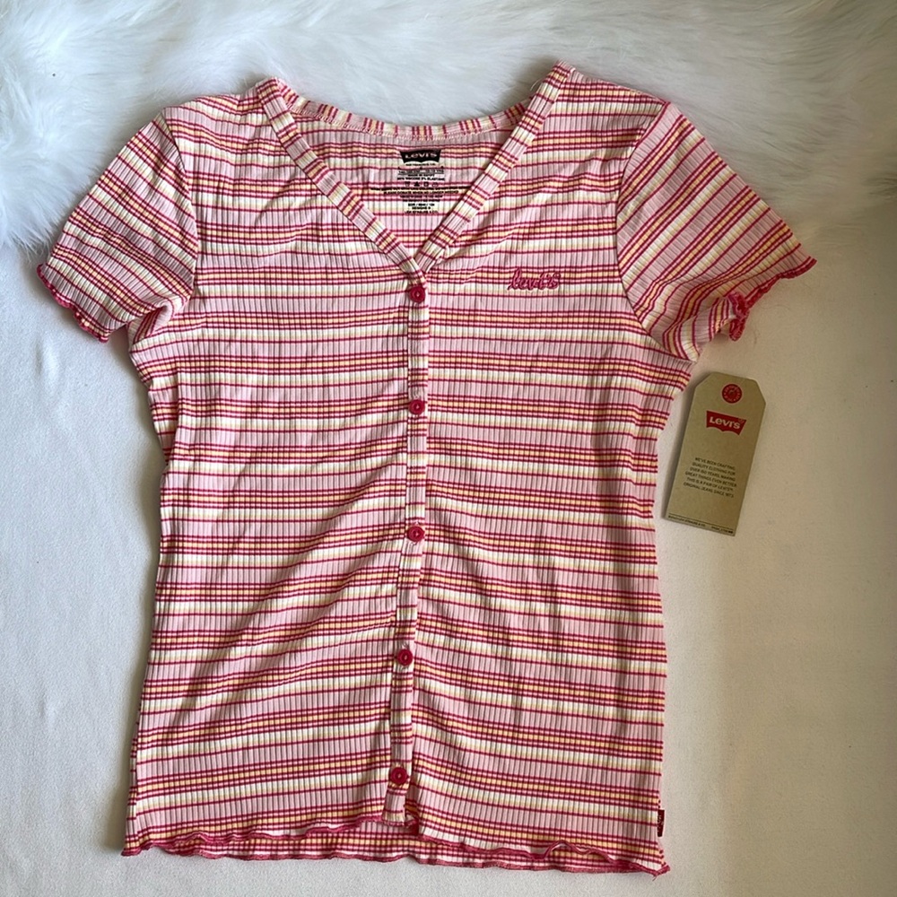 Levi’s Big Girls Short Sleeve Striped Mid Crop T-Shirt various Sizes. NWT.
